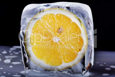 Lemon in ice block