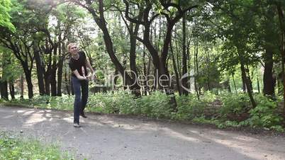 Boy and girl playing in badminton