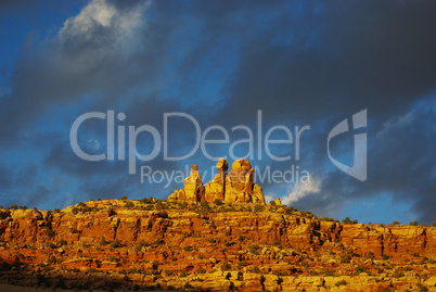 Rock wall and formations in the evening near Canyonlands National Park, Utah