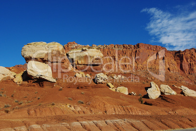 Red and white sandstone and rocks, Capitol Reef National Park, Utah