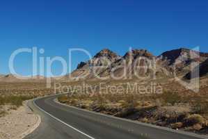 Highway through Nevada desert north of Lake Mead,