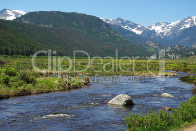 River, rocks, meadows and Rocky Mountains, Colorado