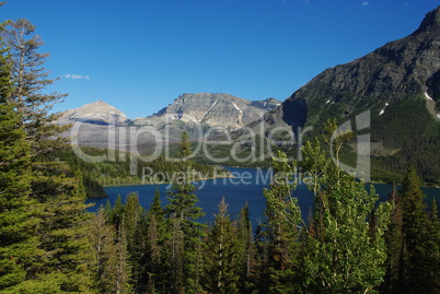 Forests and Rockies around St Mary Lake, Glacier National Park, Montana