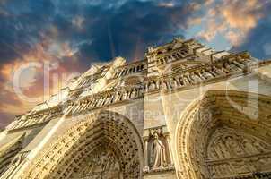 Low-angle view of Notre-Dame Cathedral in Paris