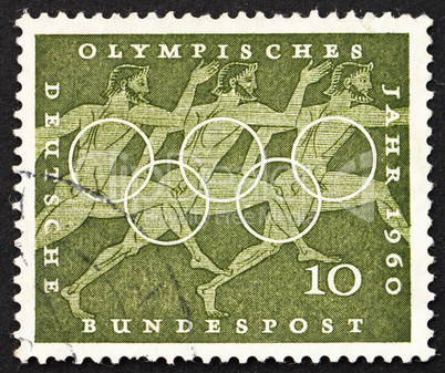 Postage stamp Germany 1960 Sprinters, Sport Scene from Greek Urn