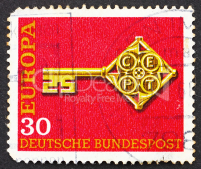 Postage stamp Germany 1968 Golden Key with C.E.P.T Emblem, Europ