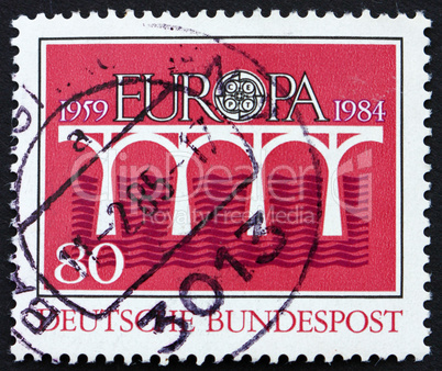 Postage stamp Germany 1984 Golden Key with C.E.P.T Emblem, Europ