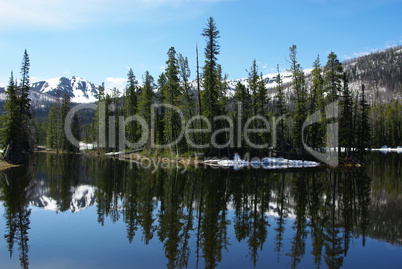 Lake with forest and mountains near Yellowstone National Park, Wyoming