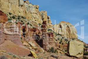 Multicoloured rock towers and walls, Capitol Reef National Park, Utah