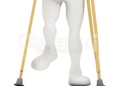 An injured man on crutches isolated against white background