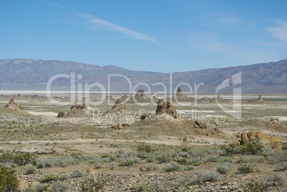 Wide view of Trona Pinnacles with Panamint Mountains, California