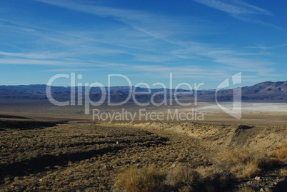 Wide view on high desert, salt flats and mountain chains, Nevada