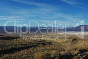 Wide view on high desert, salt flats and mountain chains, Nevada