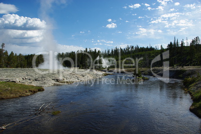 River, geysers and fumaroles, Yellowstone National Park, Wyoming