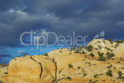 Beautiful light and colour contrasts of rocks and sky, Utah