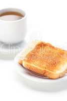 tea and toast isolated on white