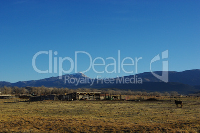 Horse ranch near Beaver with mountains of Fishlake National Forest, Utah