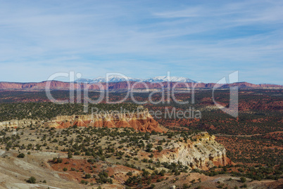 View from Burr Trail Road to Waterpocket Fold and Henry Mountains, Utah
