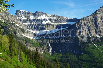 High mountains and waterfall near Logan Pass, Montana