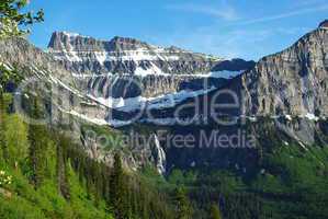High mountains and waterfall near Logan Pass, Montana