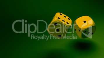 gold dice at green background