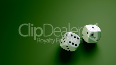 white dice at green background wide