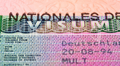 Schengen visa in passport