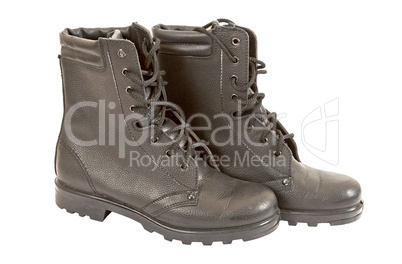 Black army boots on White background