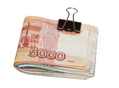 Folded rouble bills isolated on white background