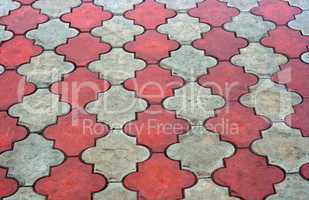 Red and grey paving tiles