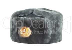 Russian winter army hat isolated on white background