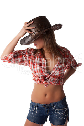 Blonde young woman in cowboy hat