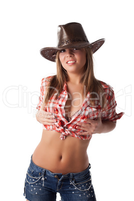 Sexy blonde young woman in cowboy hat