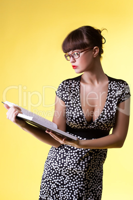 sexy woman read smart book - pinup style