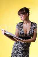 sexy woman read smart book - pinup style