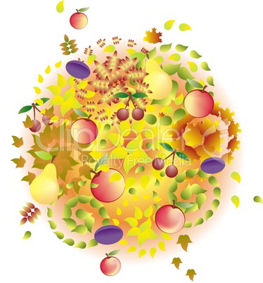 abstract autumn background with fruits and colorful leafs
