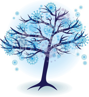 season tree for winter with snowflakes