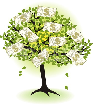 money  tree.with dollar banknotes