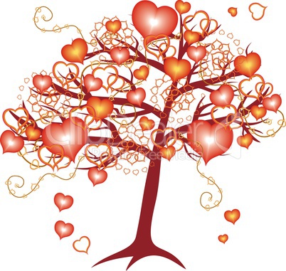 love tree with red hearts for valentine day