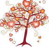 love tree with red hearts for valentine day