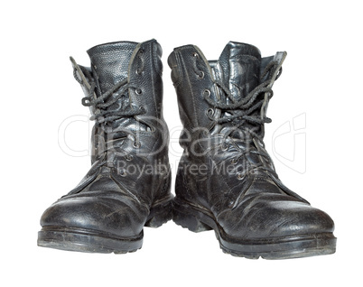 Old army boots isolated on white background
