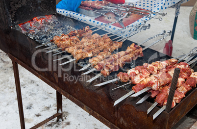 Appetizing fresh meat shish kebab (shashlik)  prepared on a gril