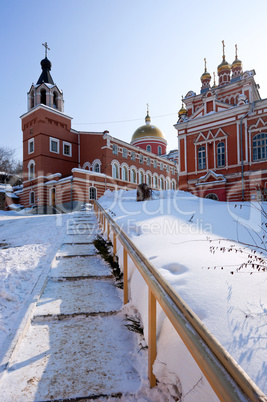 Iversky monastery in Samara, Russia. Winter