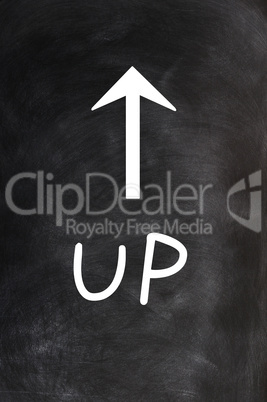 Up - word written on a blackboard with an arrow