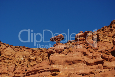 Bizarre red rock formations under intense blue sky near Hurrah Pass, Moab, Utah