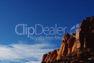 Beautiful orange rock wall in last evening sun, Utah