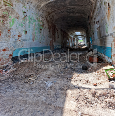 Ruins, view of an old abandoned factory building.