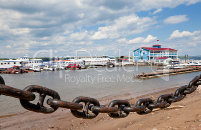 Moored boats on the River Volga, Samara, Russia