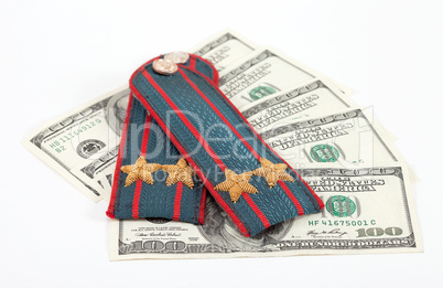 Shoulder strap of russian police and money