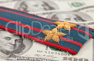Shoulder strap of russian police on money background